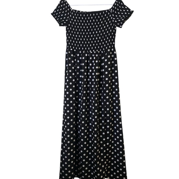 Black Polka Dot Off-Shoulder summer maxi Dress  side slits  XL New without tags - Picture 2 of 10